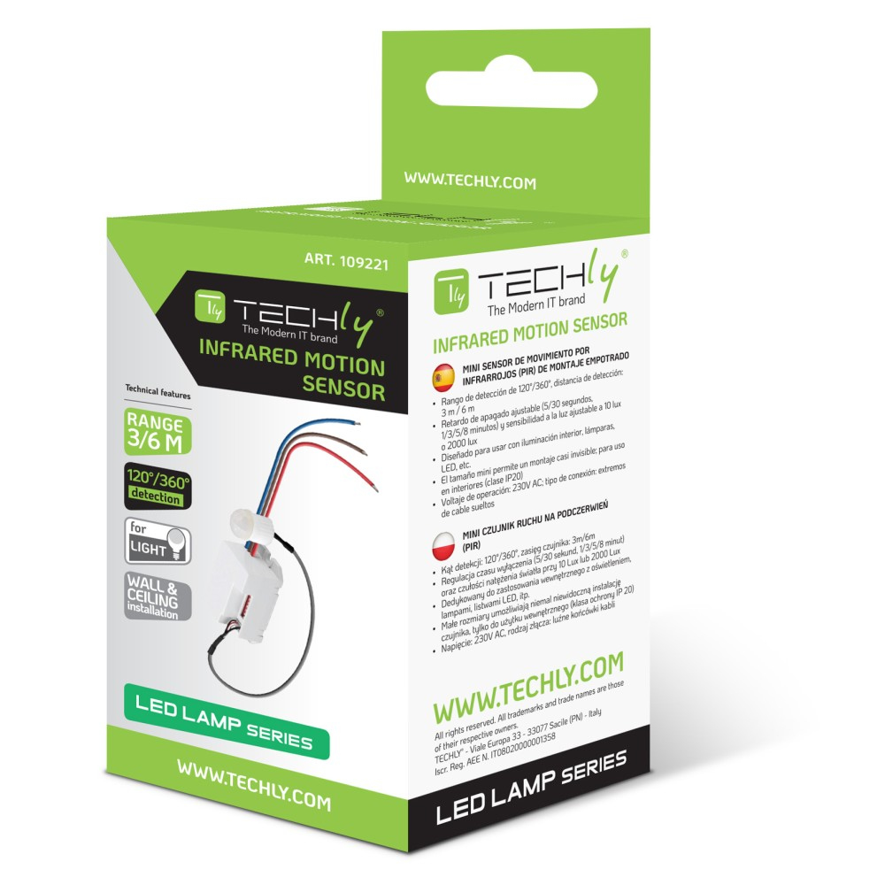 Techly I-LIGHT-SNR10TY motion detector Passive infrared (PIR) sensor Wired Ceiling/wall White – image 2
