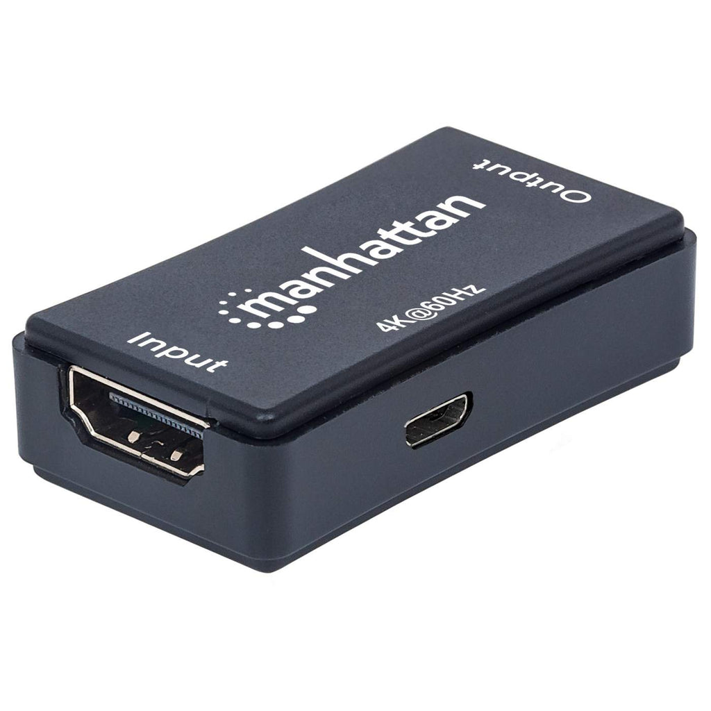 Manhattan HDMI Repeater, 4K@60Hz, Active, Boosts HDMI Signal up to 40m, Black, Three Year Warranty – image 1