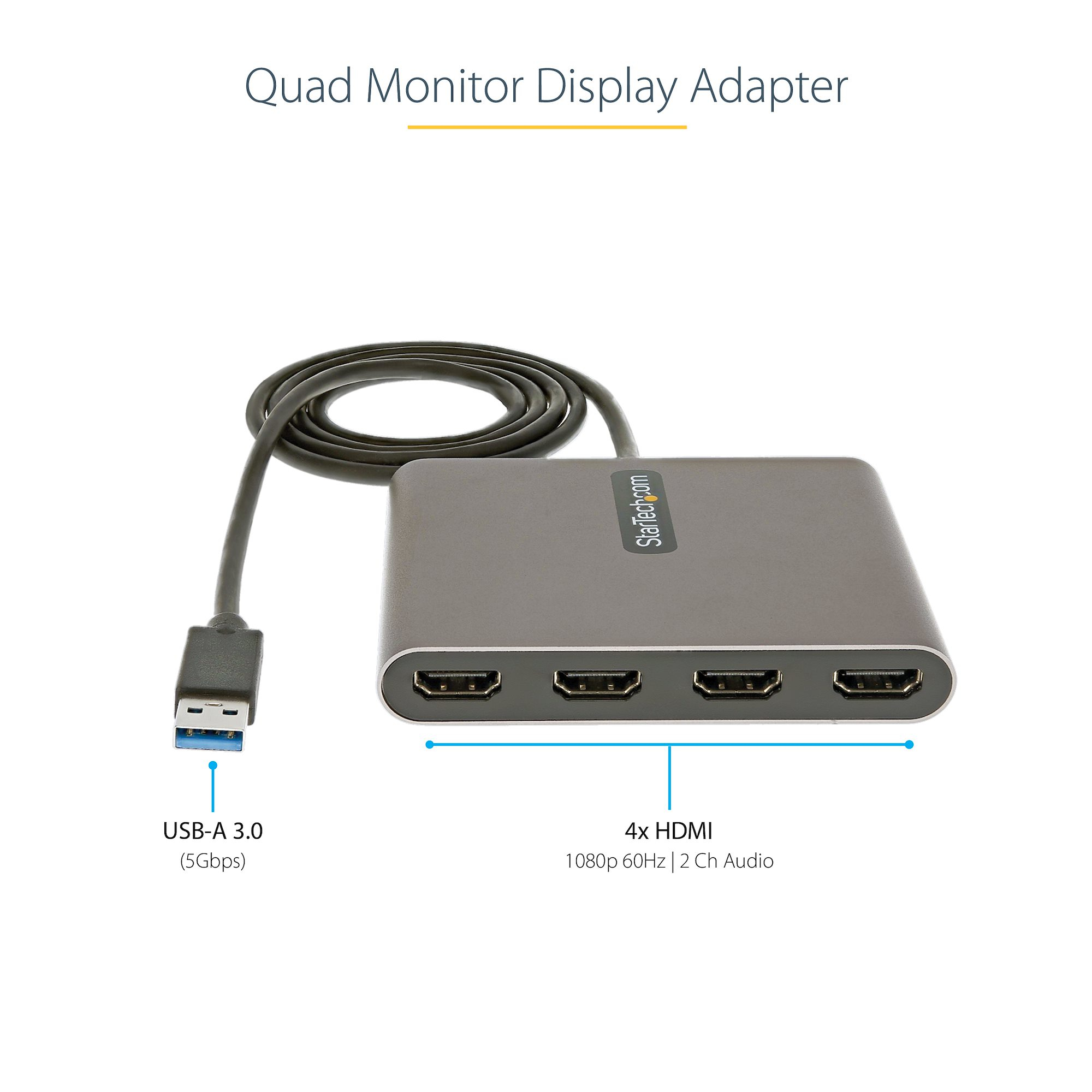 StarTech.com USB 3.0 to Quad HDMI Adapter, USB to 4x HDMI Monitor Converter for Windows (no support for macOS/ChromeOS/Linux) - TAA – image 4