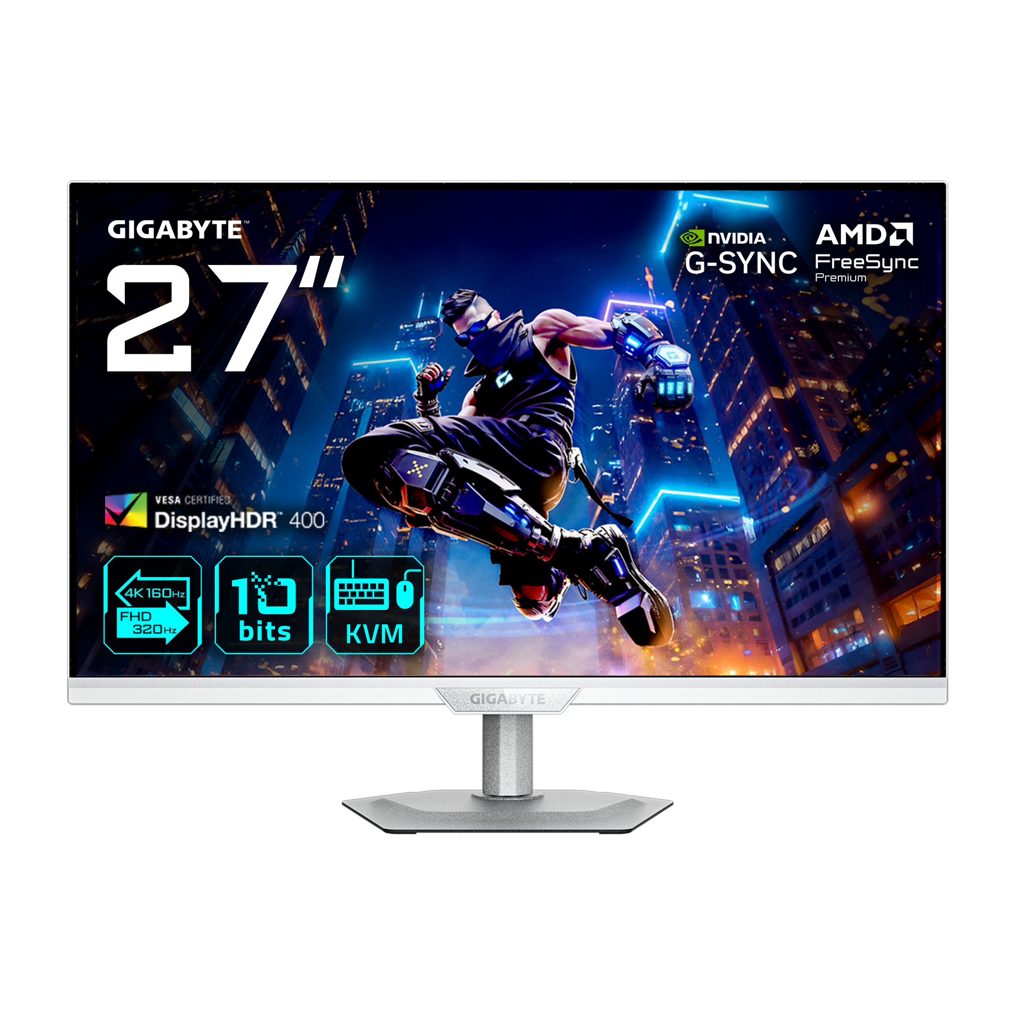 GIGABYTE M27UP ICE Monitor da gioco 27” 4K UHD - Modalità doppia (4K 160Hz o FHD 320Hz), 3840 x 2160, 1ms, 350 cd/m², FreeS