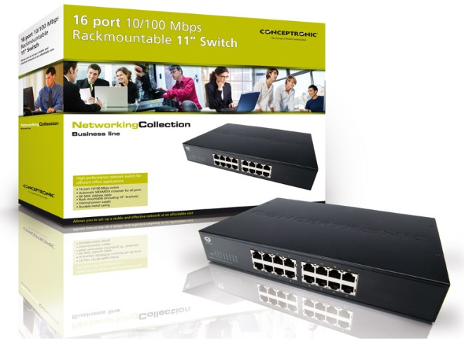 Conceptronic 16 port 10/100 Mbps Rackmountable 11" Switch – image 2