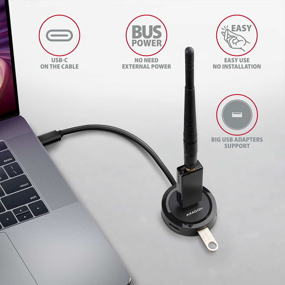 Axagon HUE-P1C 4x USB 3.2 Gen 1 ROUND hub micro power IN 30cm USB-C – image 3