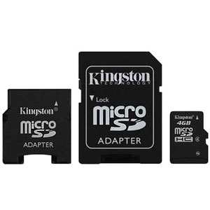 Kingston Technology 4GB MicroSDHC Card, 2 adapters