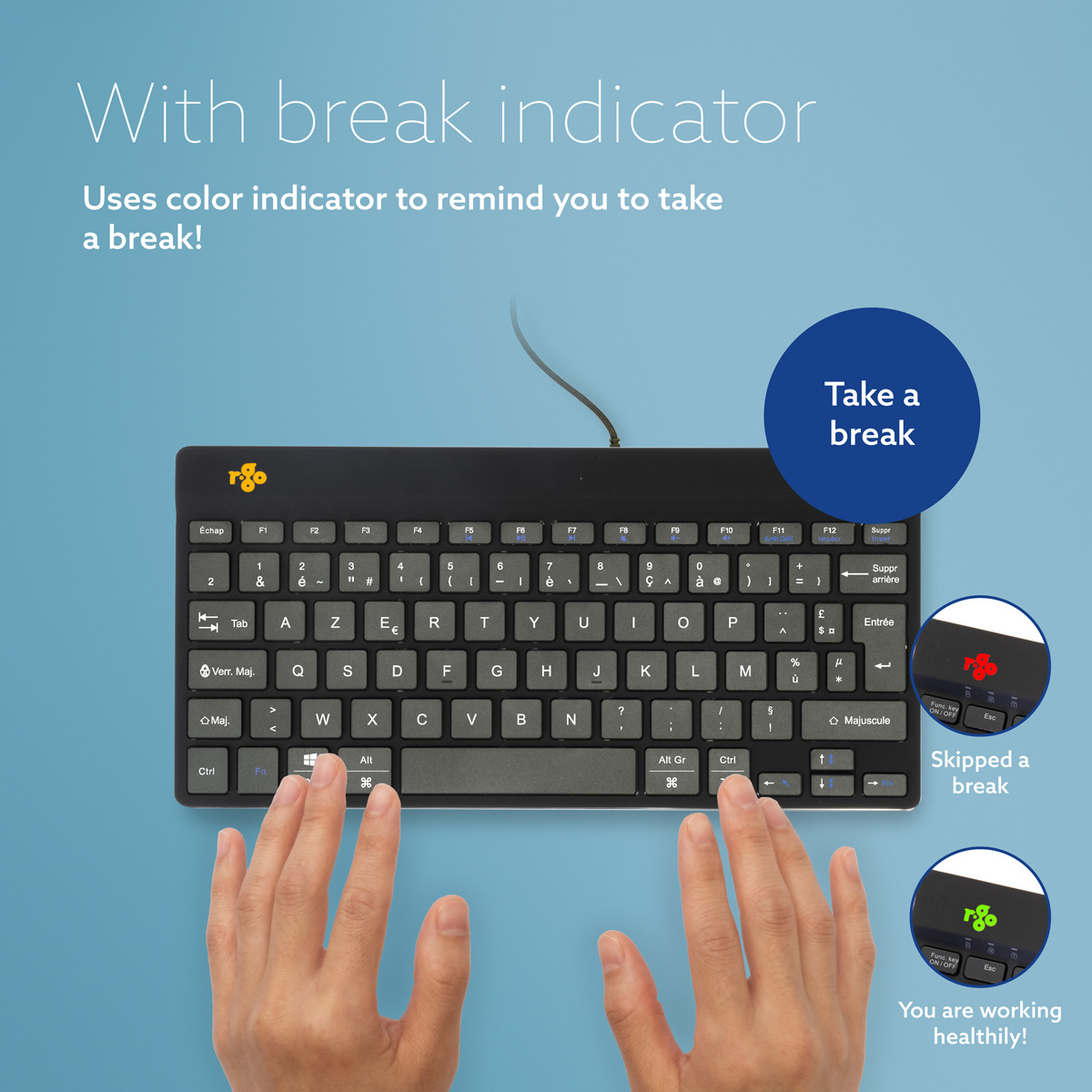 R-Go Tools Ergonomic keyboard R-Go Compact Break, compact keyboard with break software, AZERTY (FR), wired, black – image 6