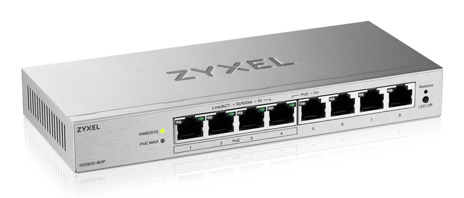 Zyxel GS1200-8HPV3 8-Port Gigabit PoE+ web/smart managed Switche