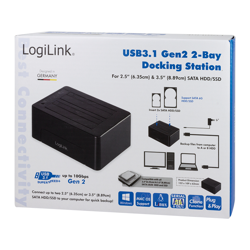 LogiLink QP0028 storage drive docking station USB 3.2 Gen 2 (3.1 Gen 2) Type-C Black – image 2
