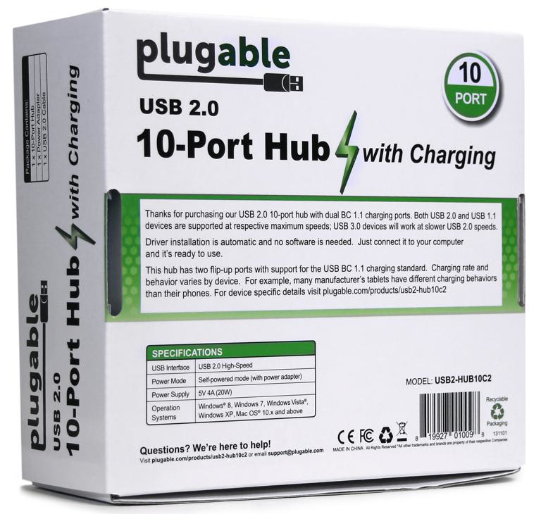 Plugable Technologies USB2-HUB10C2 interface hub USB 2.0 480 Mbit/s Black – image 5