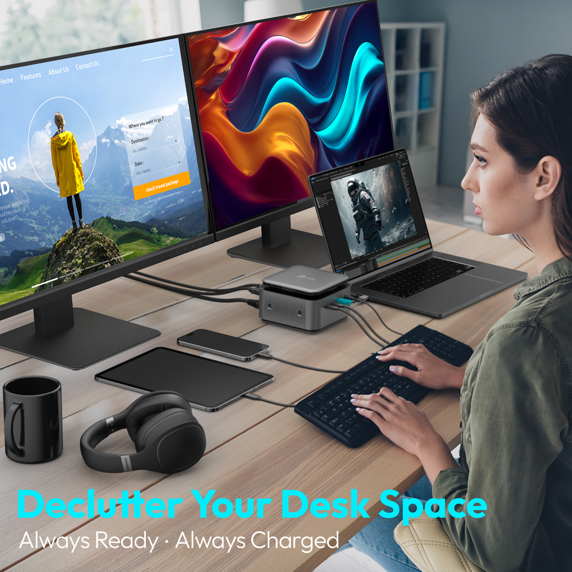j5create JCDP4140F USB-C® Powerbase Docking Station with Cable Management - UK, Black/Grey – image 9