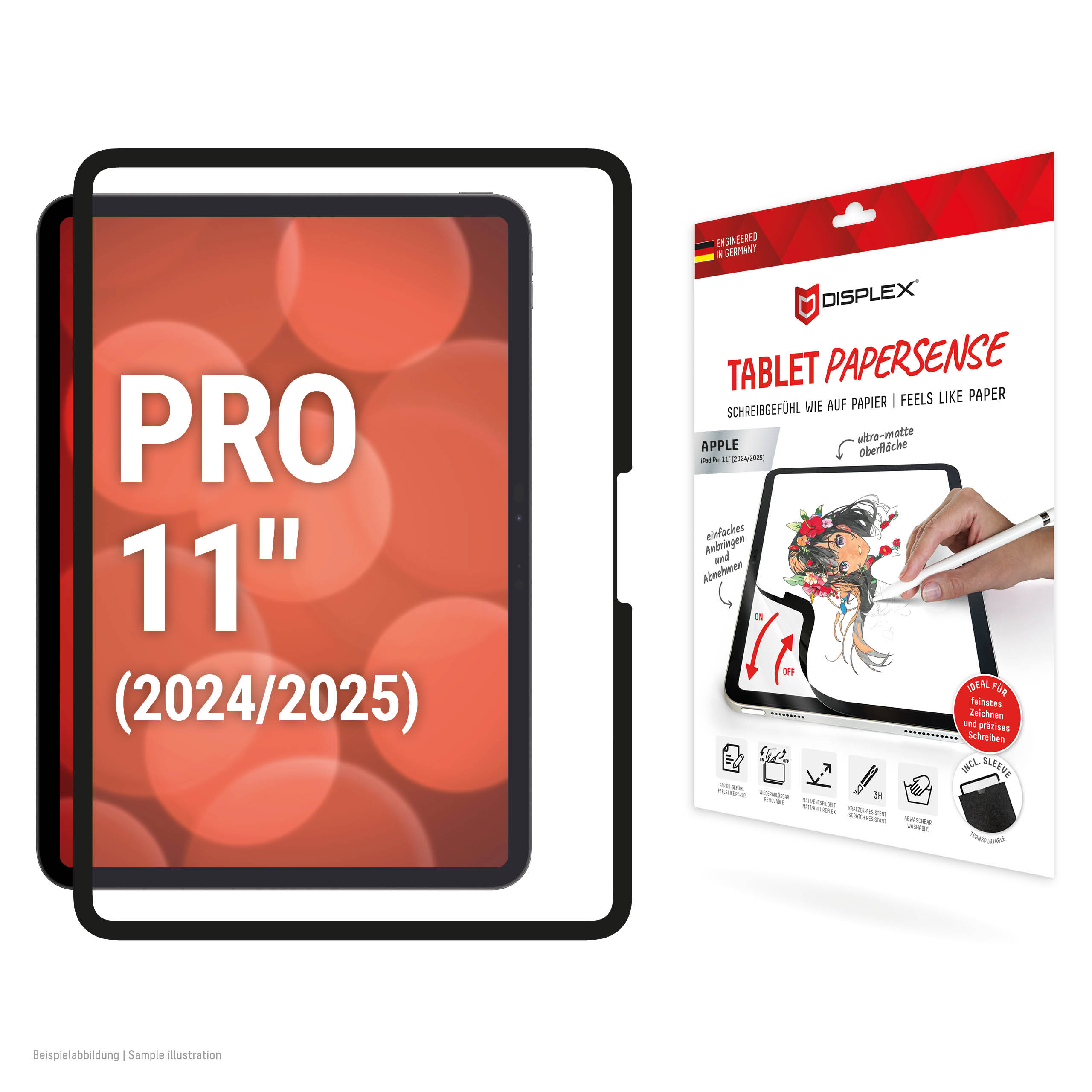 Displex TABLET PAPERSENSE for iPad Pro 11'' (2025/2024), removable writing or drawing film with Paper Feeling