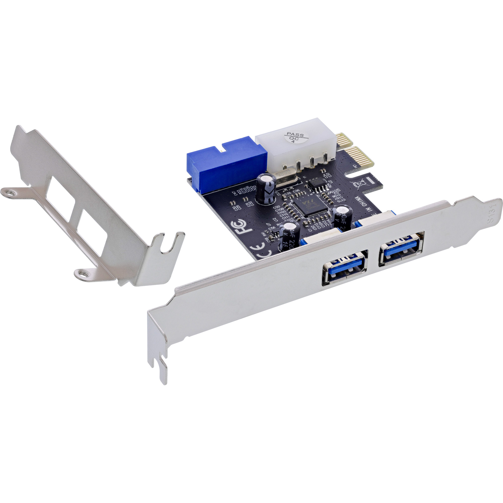 InLine 2+2ports USB 3.2 Gen.1 host controller, PCIe, w/SATA power + LP bracket – image 1
