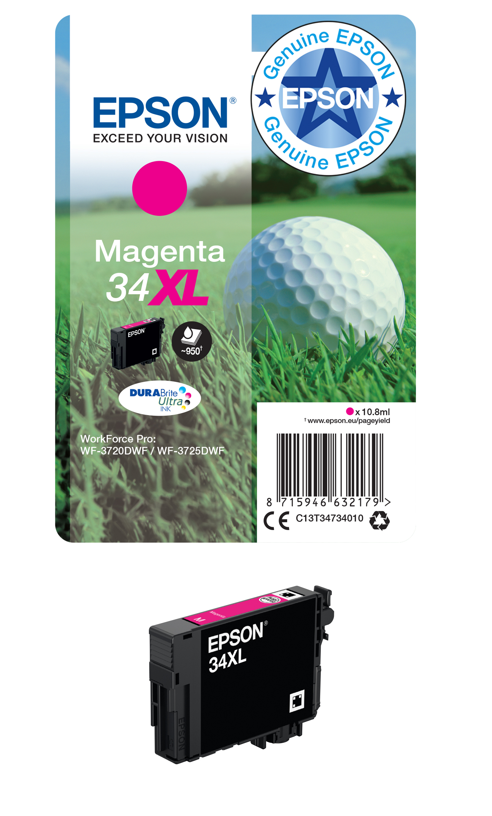 Epson Golf ball 34XL DURABrite Ultra Single Magenta Ink – image 2