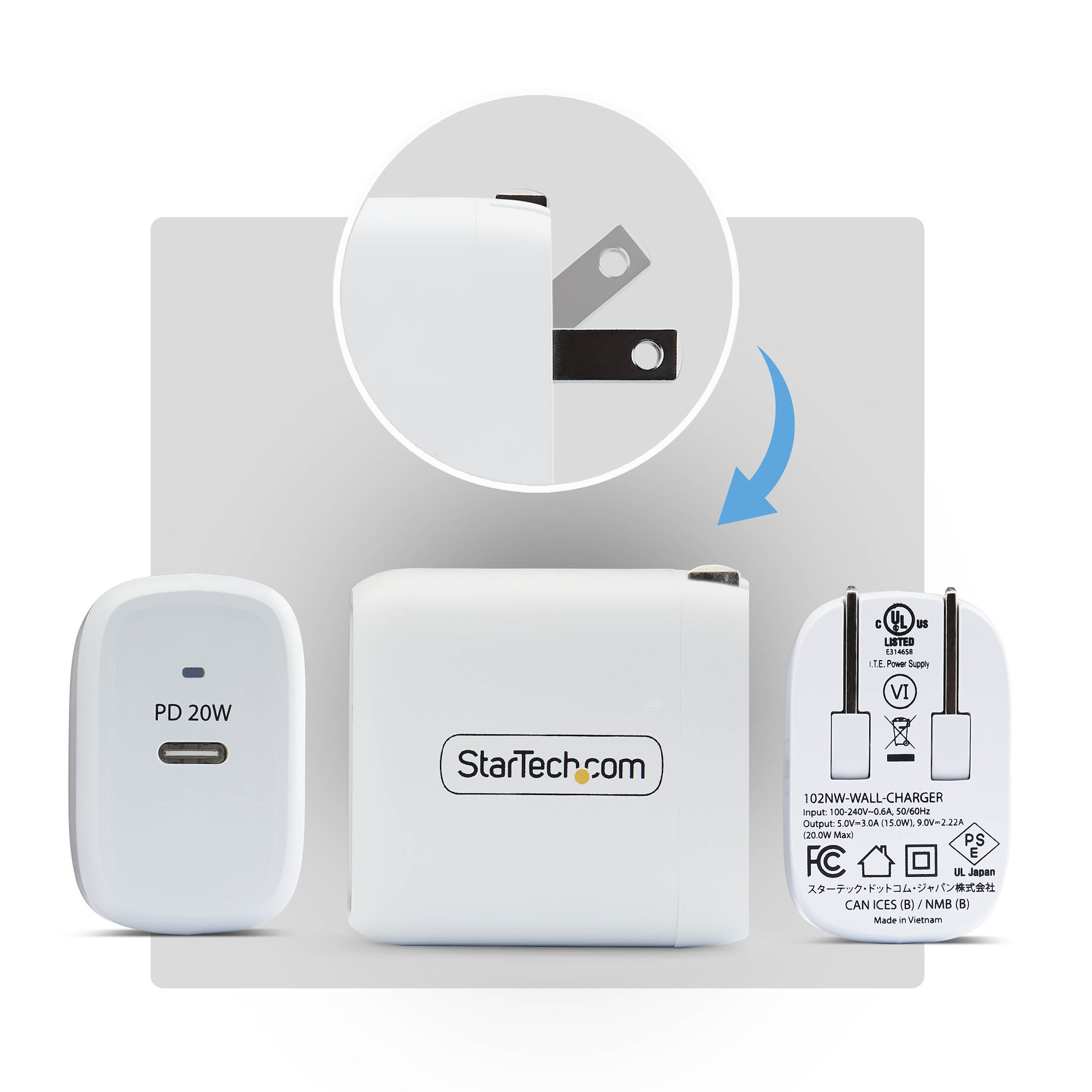 StarTech.com 20W USB‑C Wall Charger, Portable Charger with USB Power Delivery Fast Charging – image 3