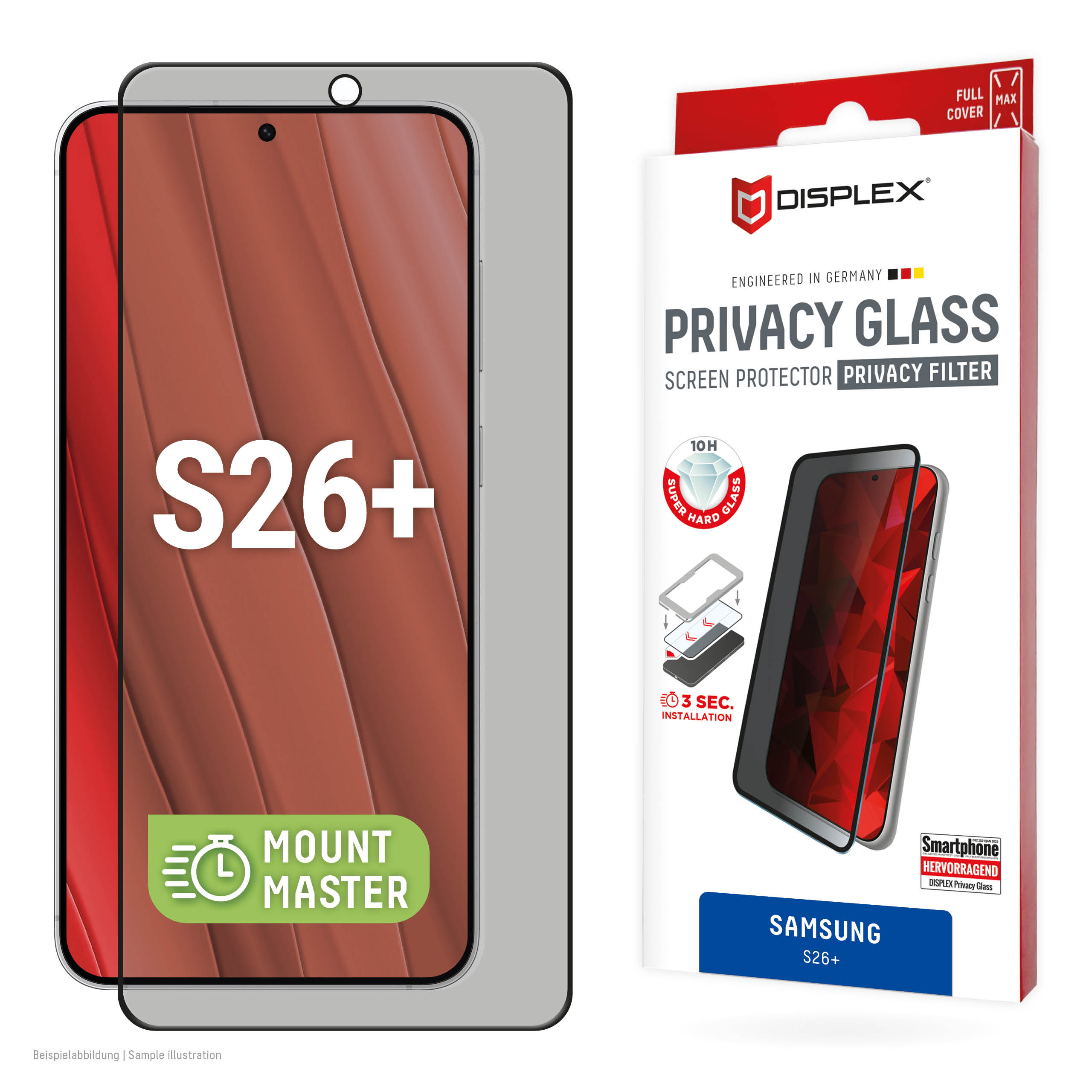 Displex Privacy Screen Protector (10H) for Samsung S26+, Privacy Filter