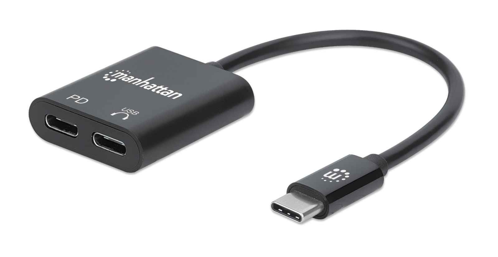 Manhattan USB-C to USB-C Audio Adapter and USB-C (inc Power Delivery), Black, 480 Mbps (USB 2.0), Cable – image 1