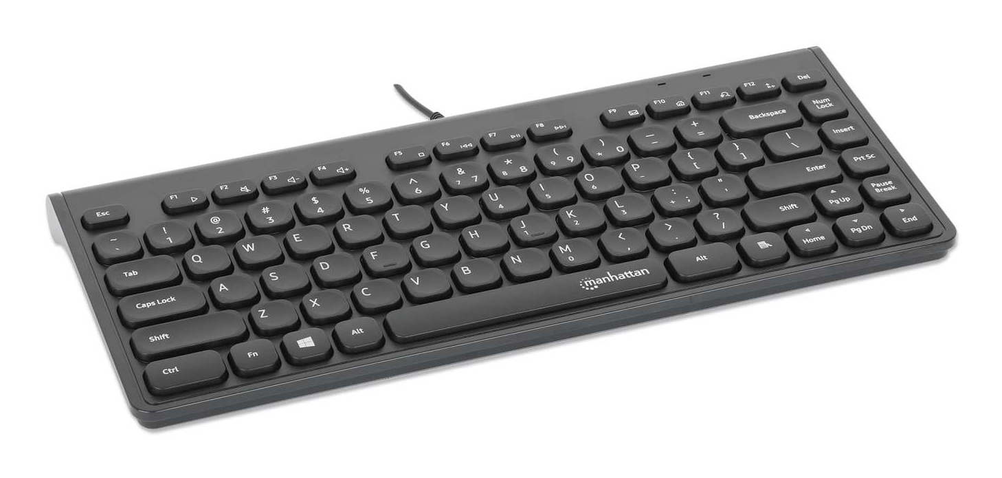 Manhattan Slim Wired USB Mini Keyboard, 12 Multimedia/Function Keys, Built-in 1.5 m (5 ft.) USB-A Cable, Compact, Low-Profile Format, for PC and Laptop, Black – image 3