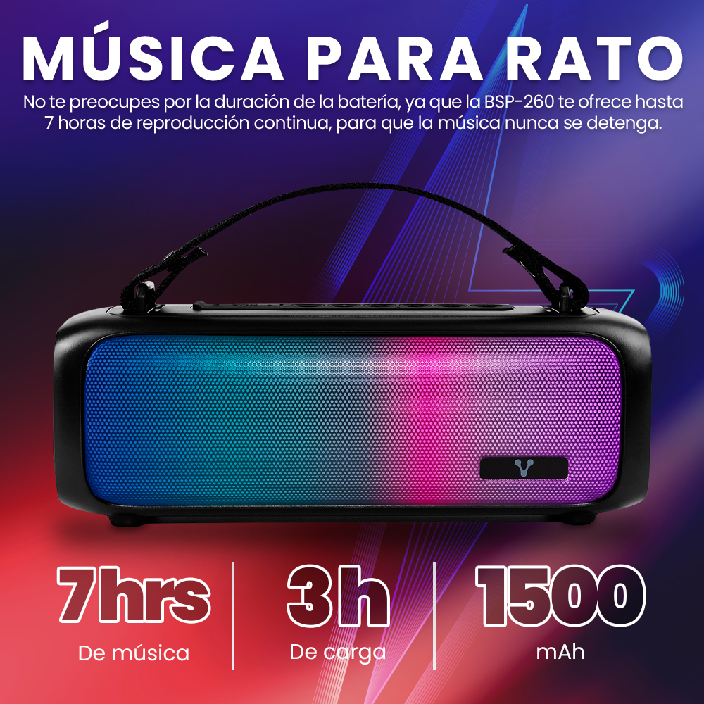 Bocina Portátil Vorago BSP-260 - Bluetooth - 3.5mm - RGB - BSP-260