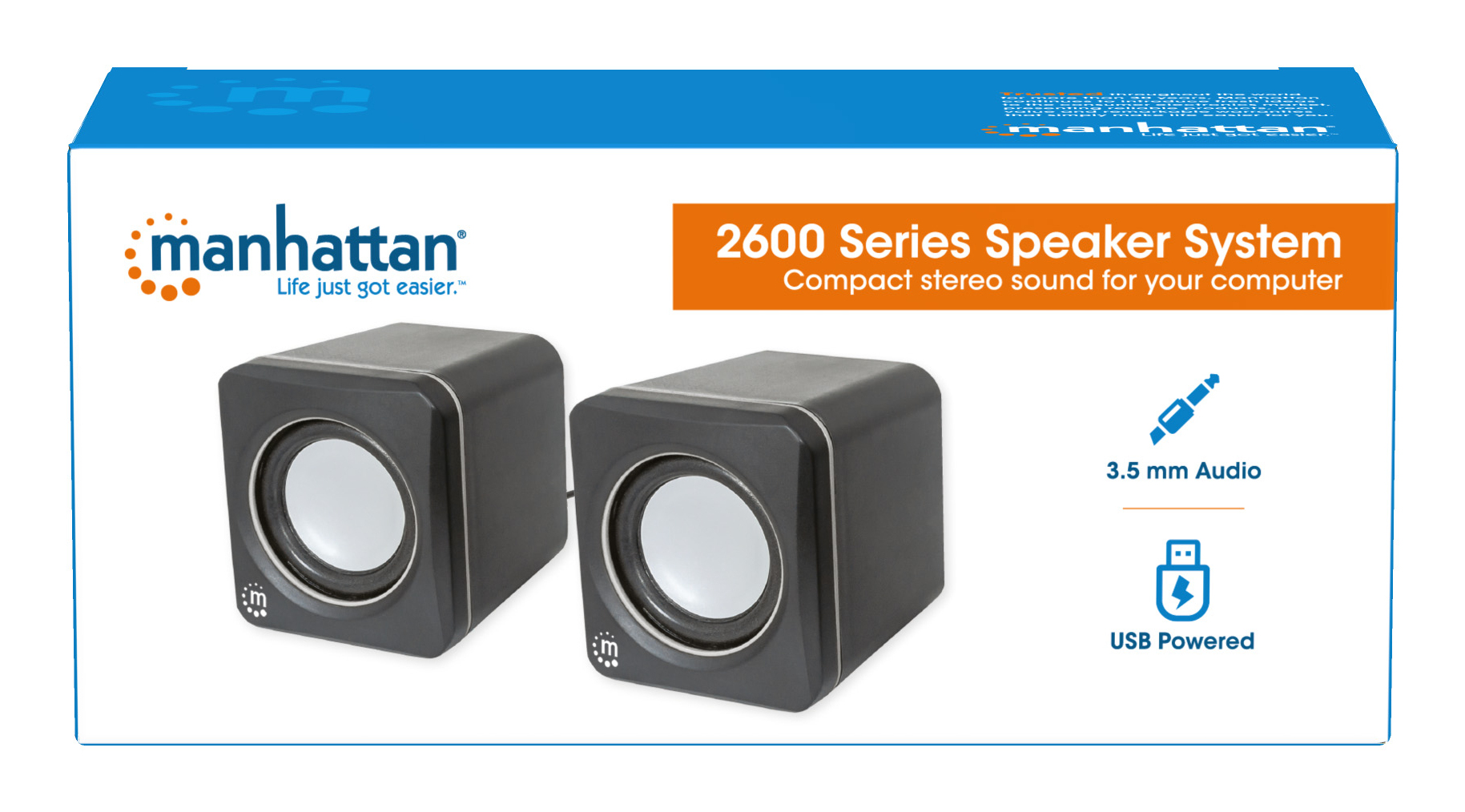 Manhattan 2600 Series Speaker System, Small Size, Big Sound, Two Speakers, Stereo, USB power, Output: 2x 3W, 3.5mm plug for sound, In-Line volume control, Cable 0.9m, Black/Grey, Three Year Warranty image 11