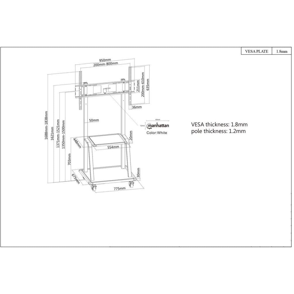 Manhattan Trolley Mount Stand for TV & Monitors, For screens – image 6