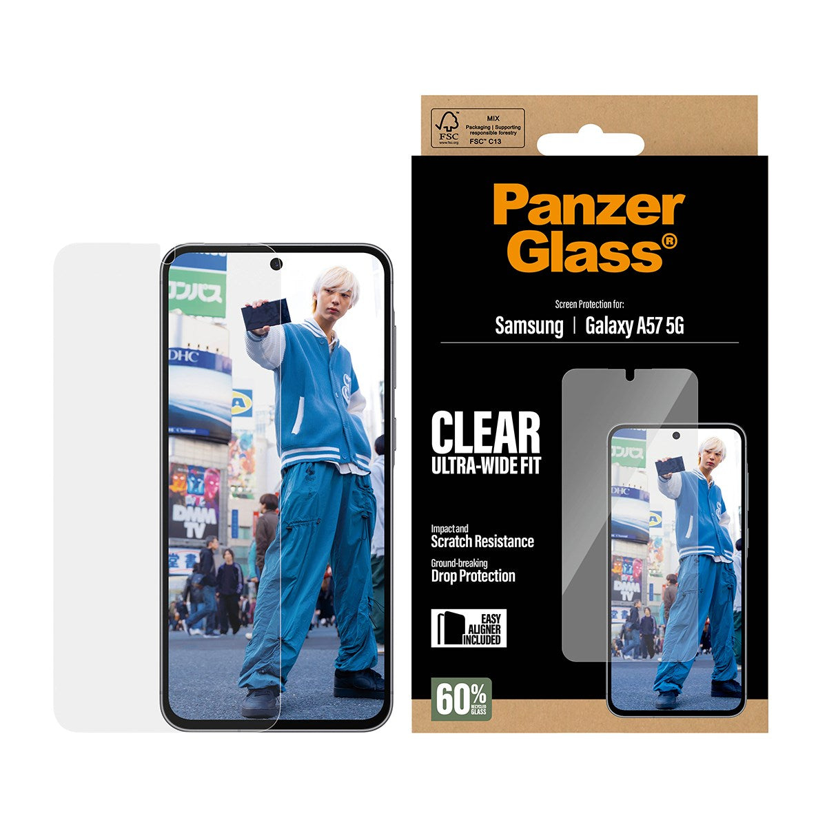 PanzerGlass Screen Protector Ultra-Wide Fit - Clear - Samsung Galaxy A57 5G Clear screen protector