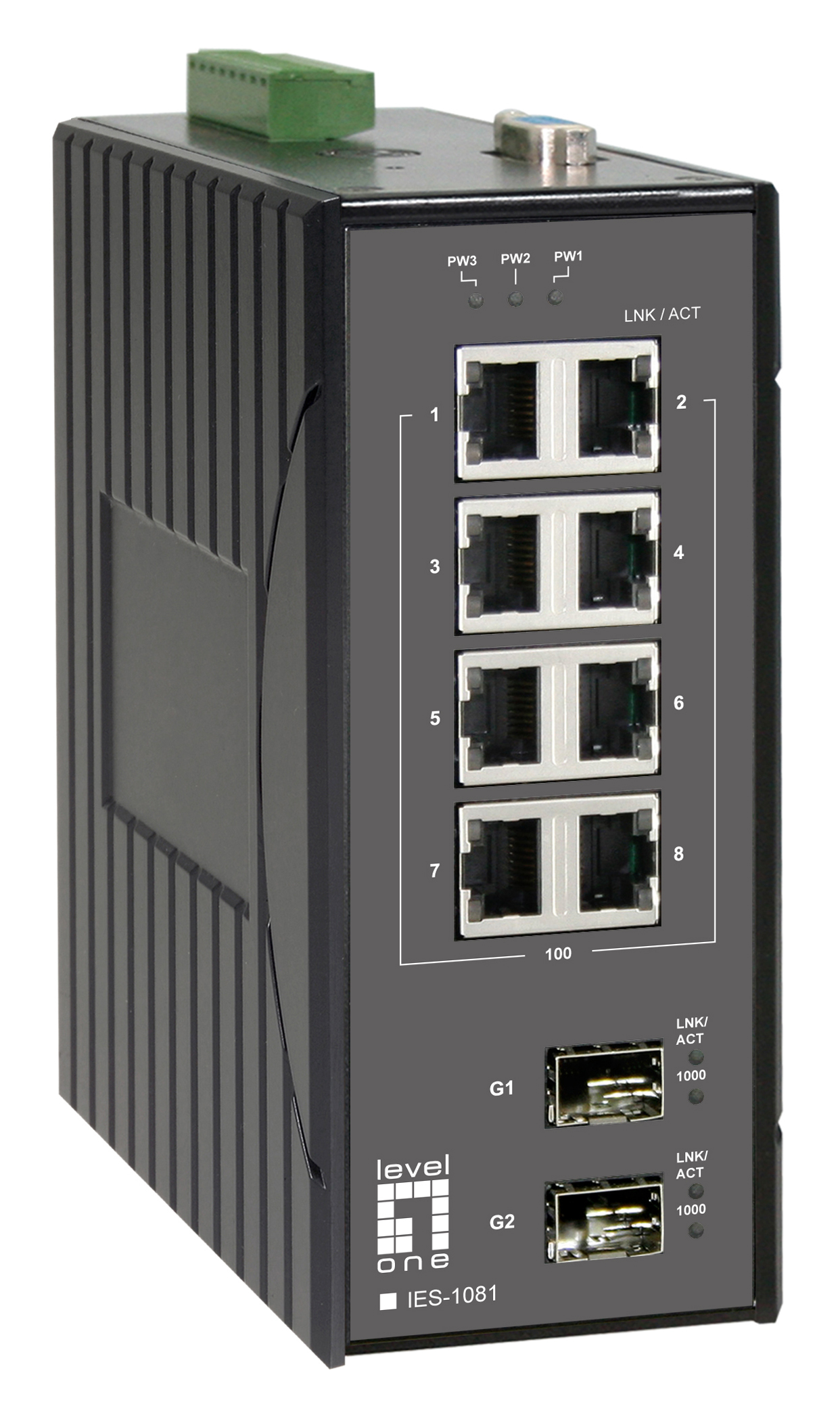 LevelOne 10-Port L2 Managed Fast Ethernet Industrial Switch, DIN-Rail, 2 x Gigabit SFP, -40°C to 85°C