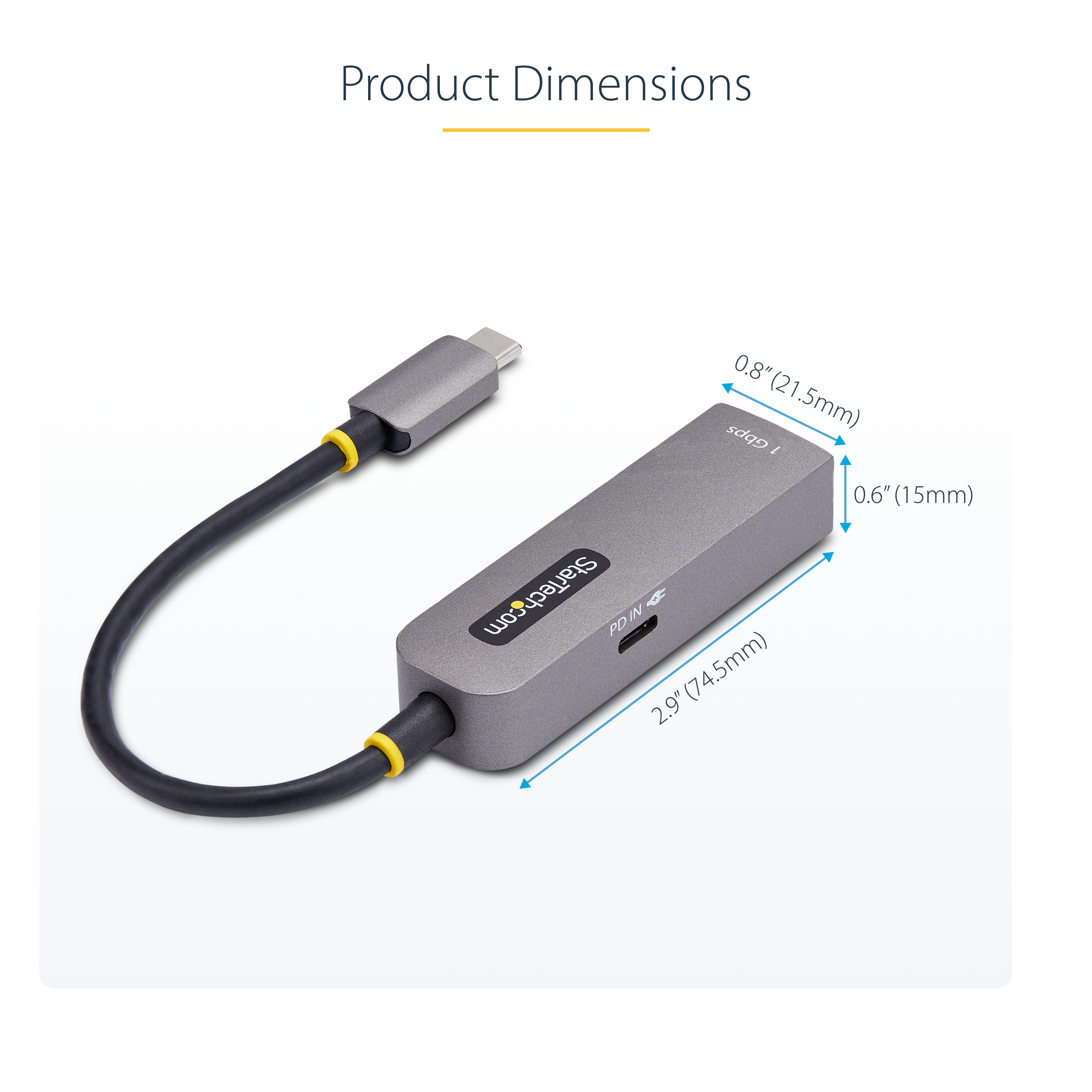 صورة محول StarTech.com 1GPD3-USB-C-ETHERNET USB-C إلى جيجابت إيثرنت مع تمرير طاقة 100 واط