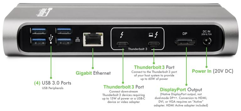 Plugable Technologies TBT3-UDV laptop dock/port replicator Docking Thunderbolt 3 Black, Grey – image 2