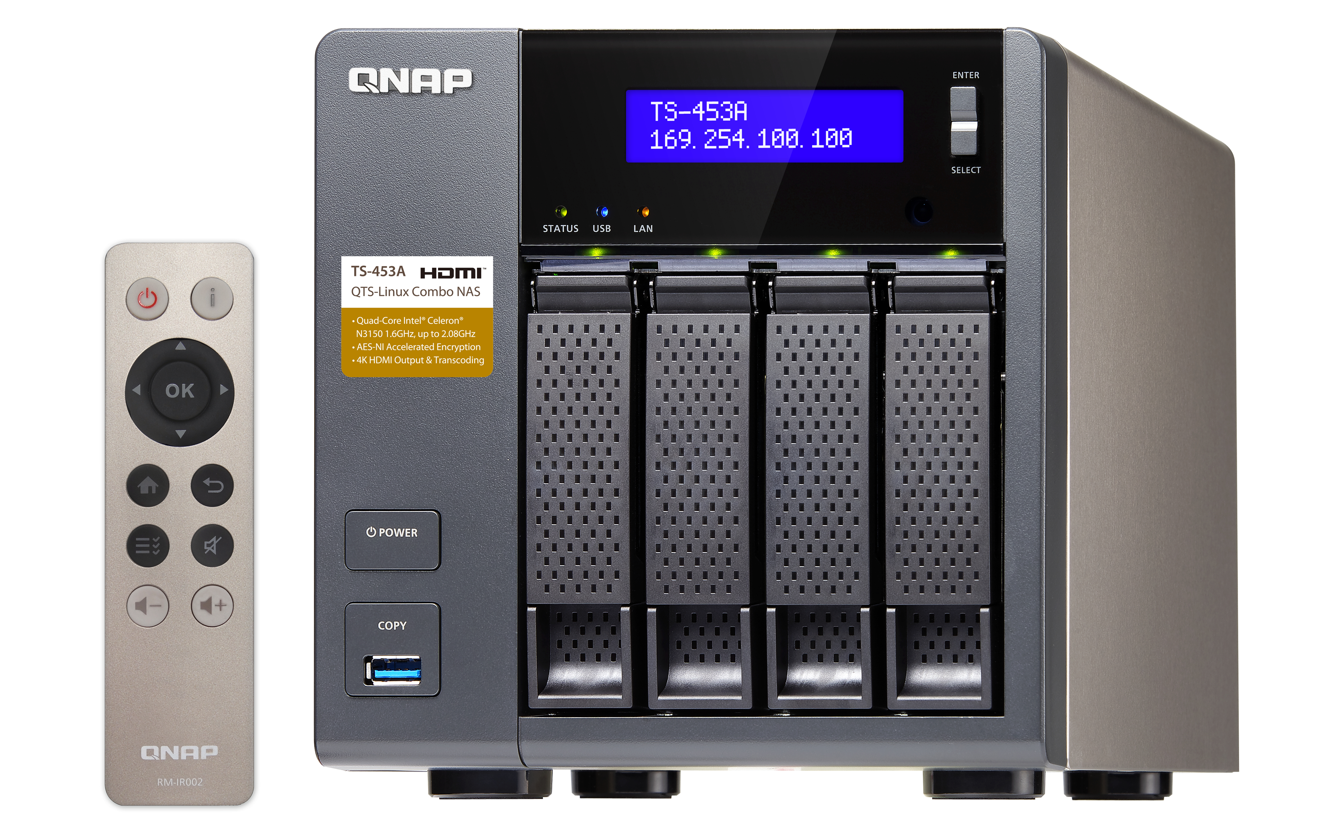 صورة QNAP TS-453A Intel Celeron N3150 NAS Tower 4GB DDR3L 24TB HDD
