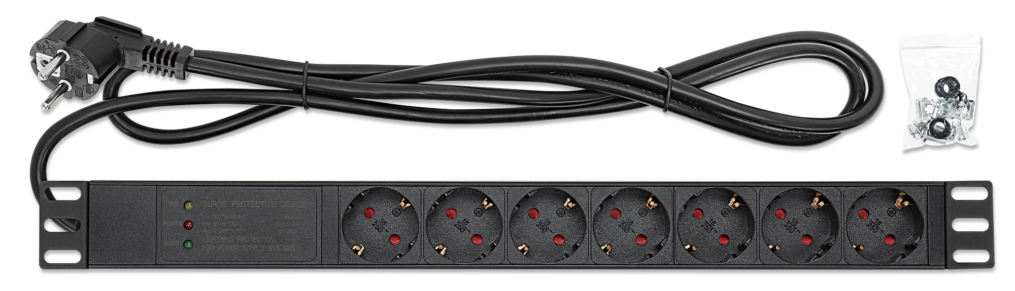 Intellinet 19" 1U Rackmount 7-Output Power Distribution Unit (PDU) / Surge Protector, EU CEE 7/3 Outlets, 500 Joule/19,500 A Surge Protection, Built-in 3 m Powe – image 5