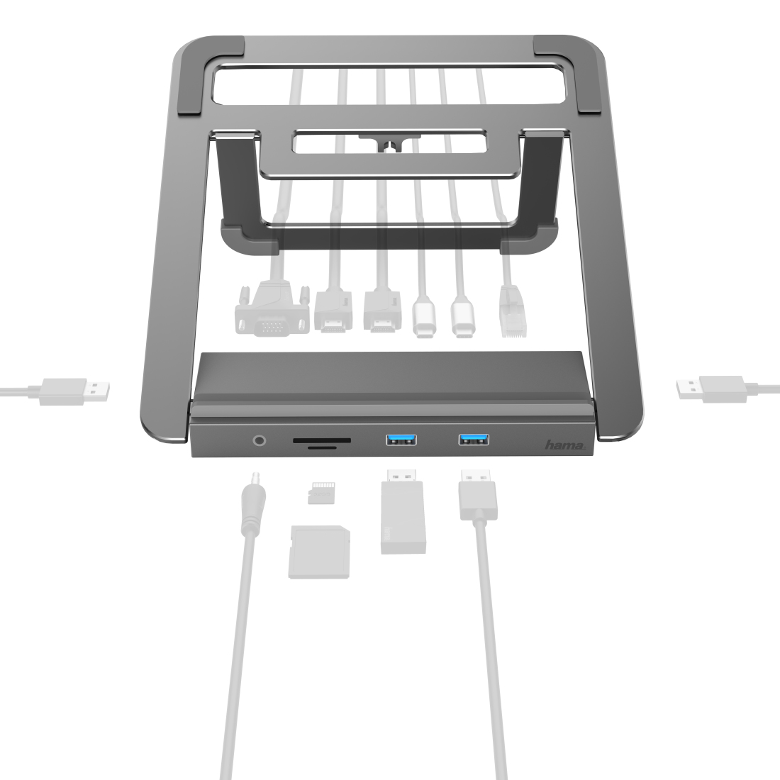 Hama 00200106 laptop dock/port replicator Wired USB 3.2 Gen 1 (3.1 Gen 1) Type-C Anthracite, Grey – image 3