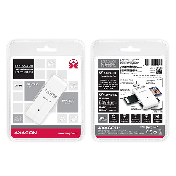 Axagon CRE-D4 card reader USB 2.0 White – image 7