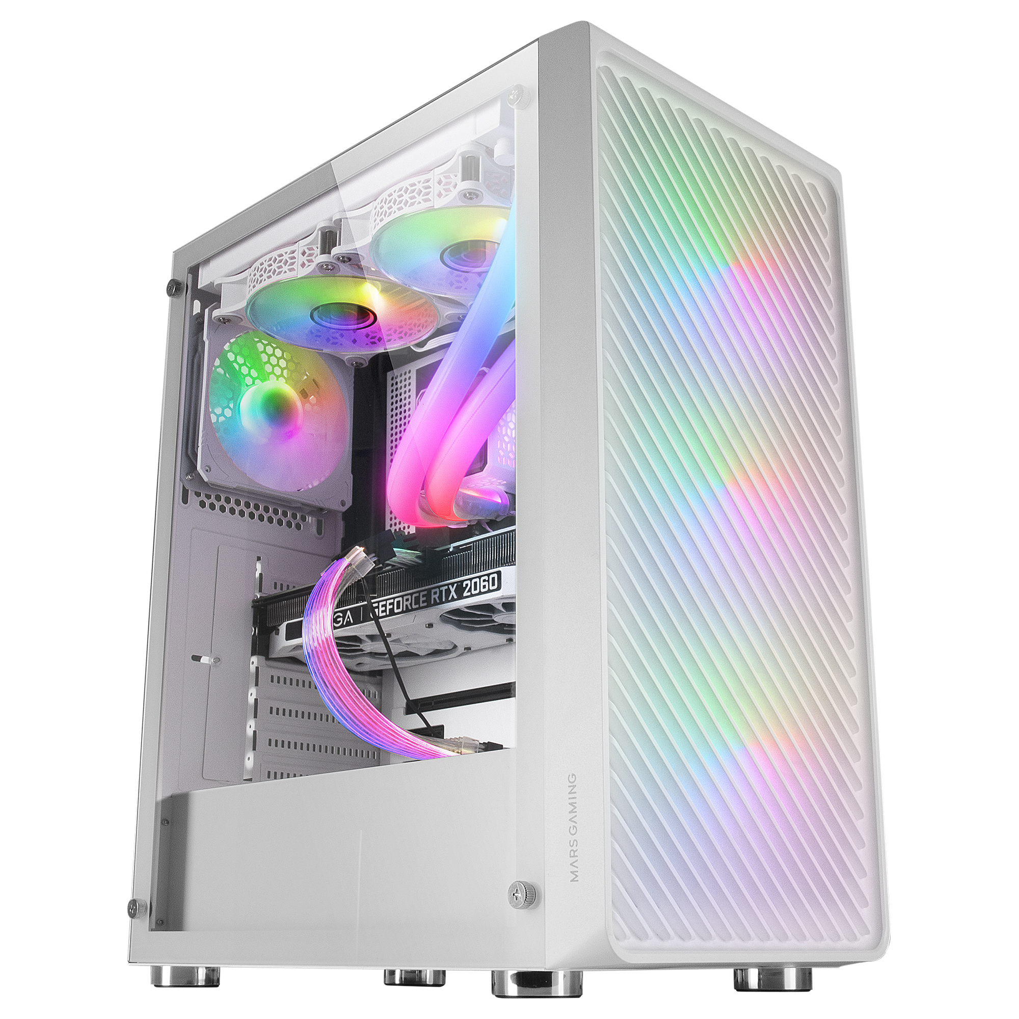 Mars Gaming MC-F White, ATX Gaming Semitower, Full Tempered Glass Window, Metal-Mesh Front – image 3