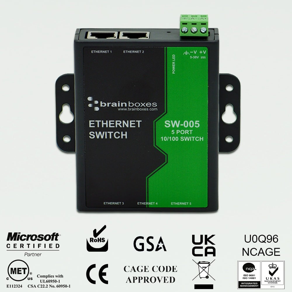 Brainboxes Light Industrial 5 Port 10/100 Ethernet Switch – image 2