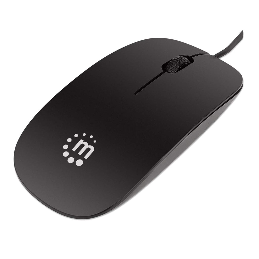 Manhattan Silhouette Sculpted USB Wired Mouse, Black, 1000dpi, USB-A, Optical, Lightweight, Flat, Three Button with Scroll Wheel, Three Year Warranty – image 1