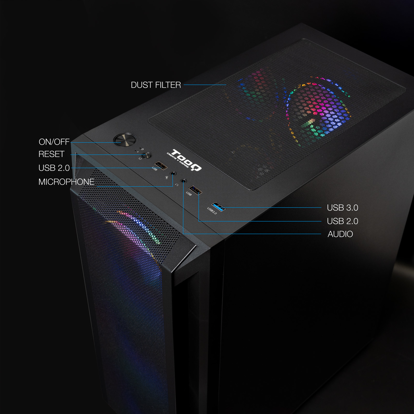 TooQ Ragnärok Gaming Semitower Case, Black image 4