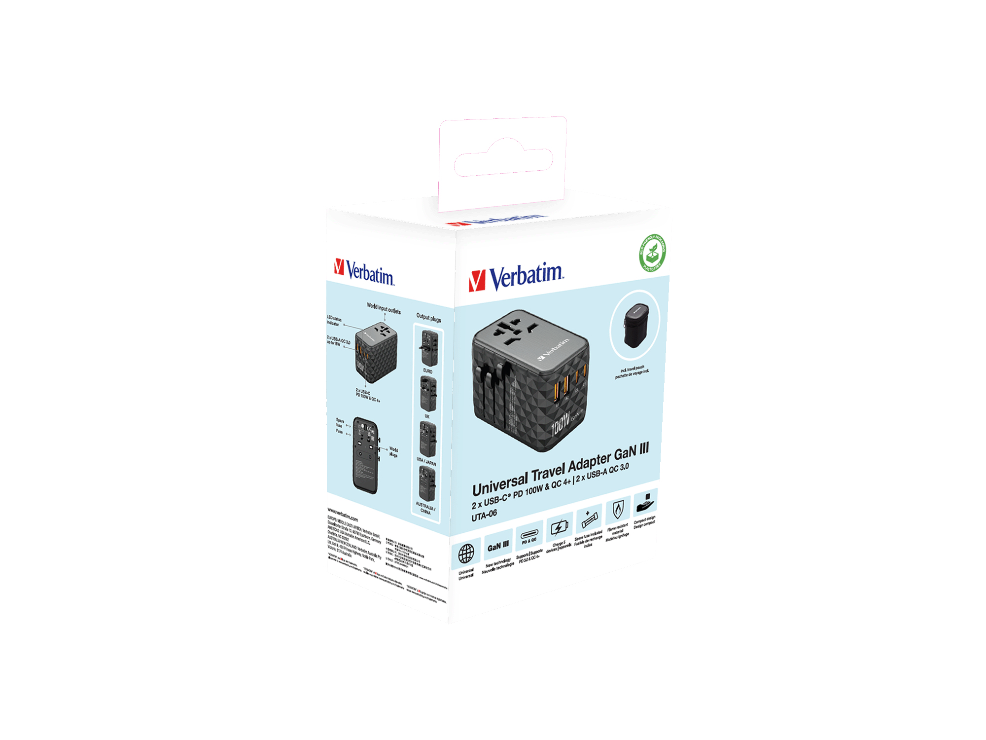 Verbatim UTA-06 100W GaN III Universal Travel Adapter with 2 x USB-C PD & QC 4+ & 2 x USB-A QC 3.0 ports – image 4