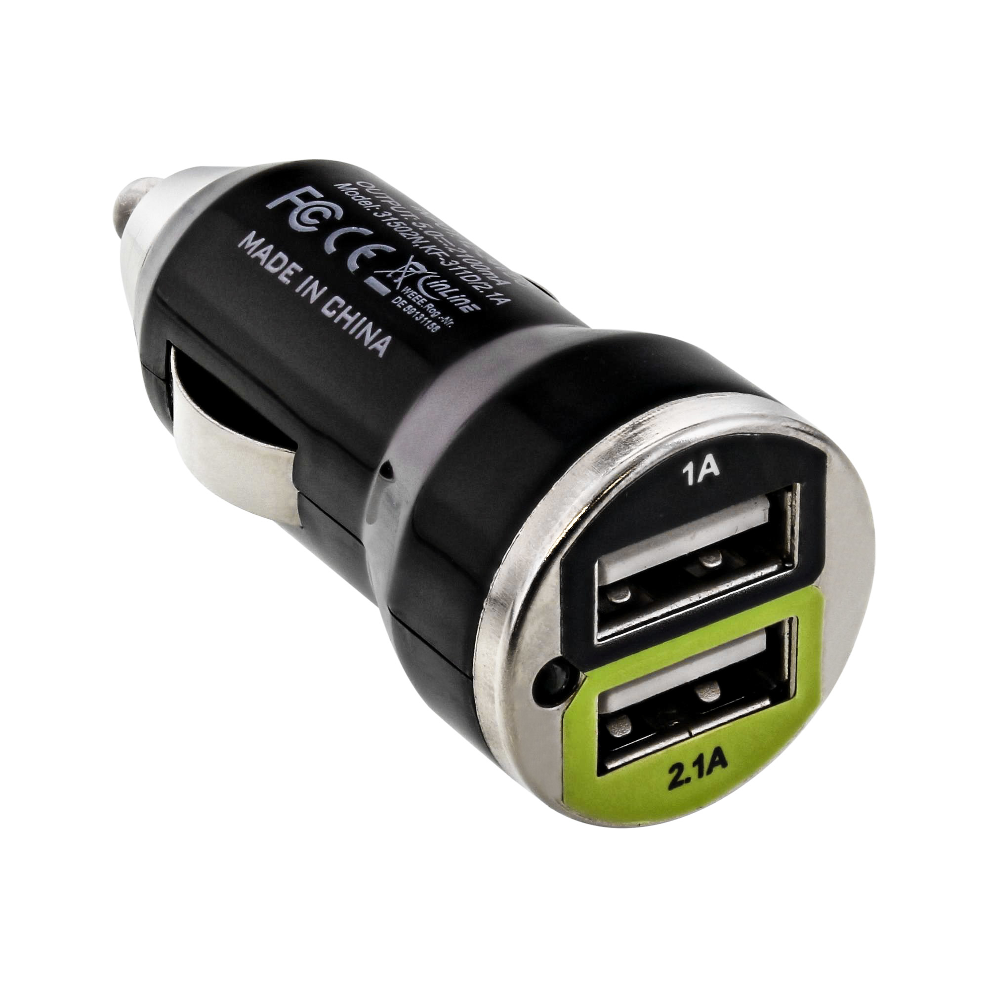 InLine USB DUAL+ KFZ charging set, power adapter with 1m spiral cable – image 2