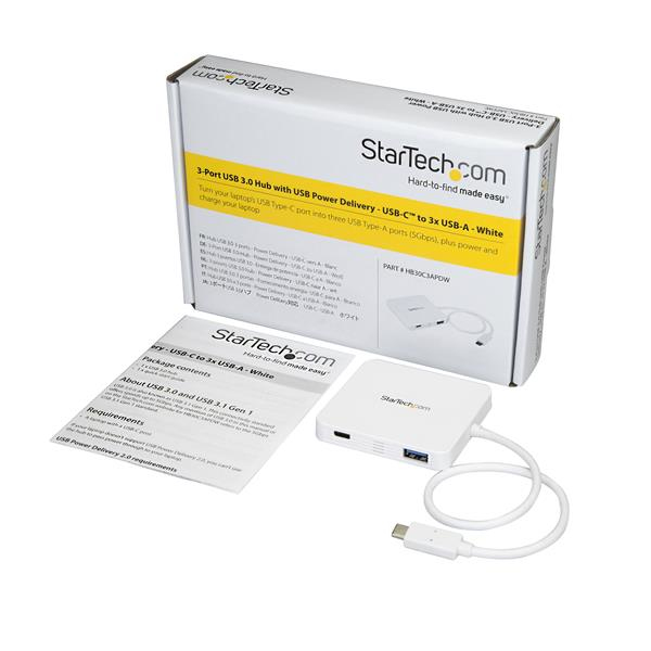 StarTech.com 3-Port USB-C Hub with Power Delivery - USB-C to 3x USB-A - USB 3.0 Hub - White – image 5