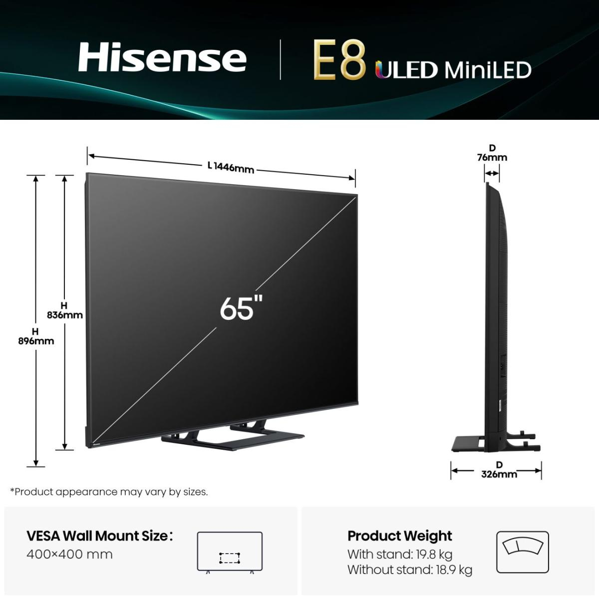 TV Hisense Mini LED 65E8Q 65 4K UltraHD 144Hz Smart TV VIDAA Dolby Vision IQ Dolby Atmos — photo 2