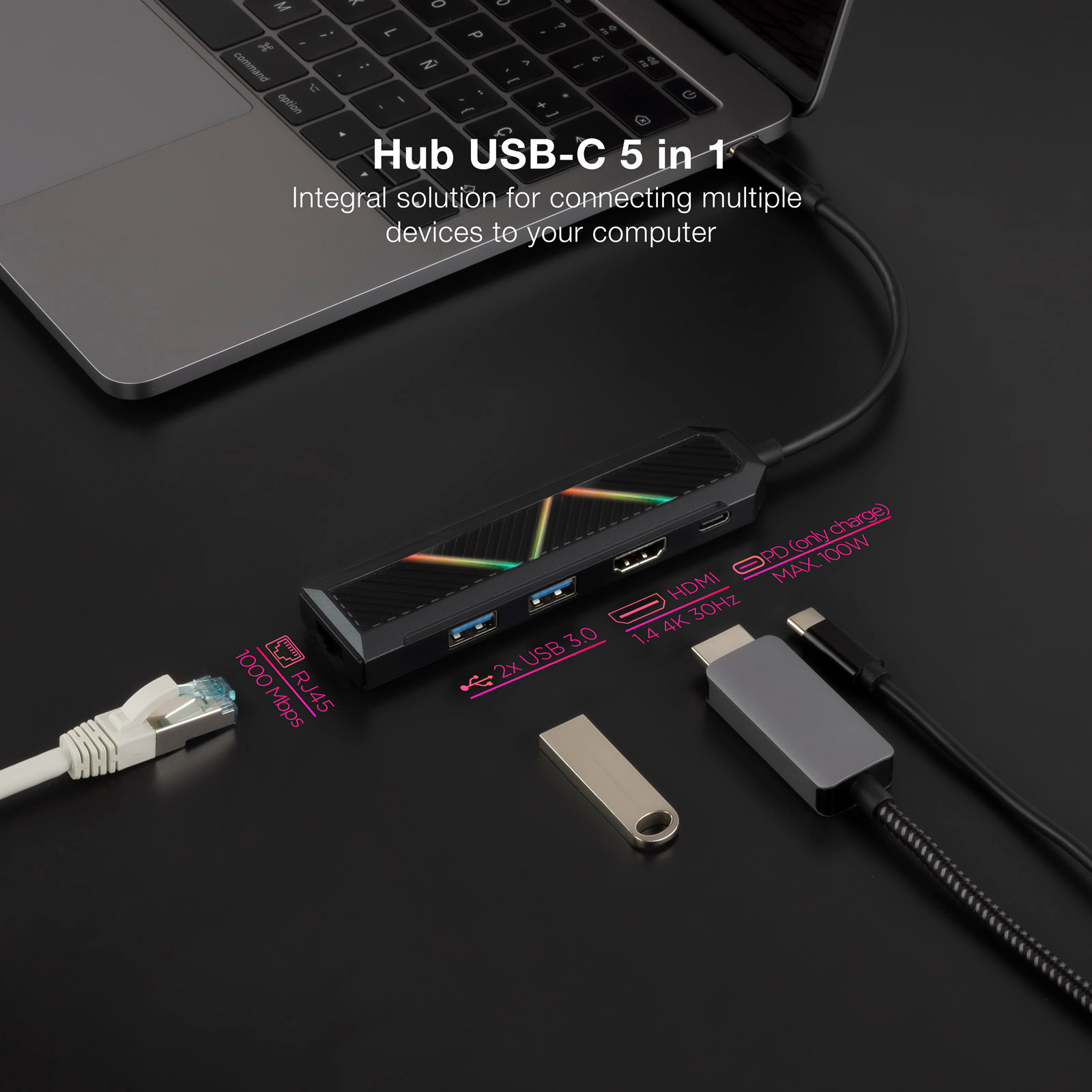 Nanocable 10.16.0501 laptop dock/port replicator Wired USB 3.2 Gen 1 (3.1 Gen 1) Type-C Black – image 2