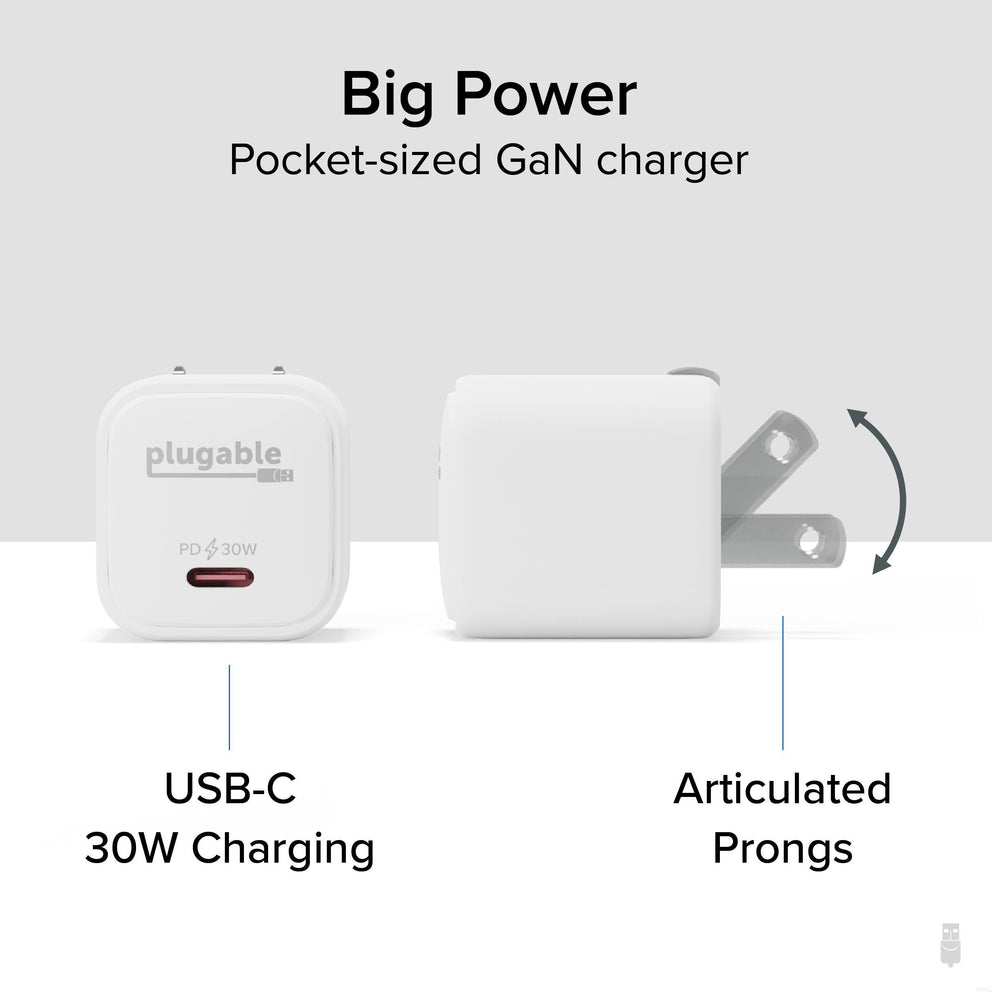 Resim Plugable Technologies PS-30C1W AC Güç Kaynaklı İç Mekan USB Tip-C Şarj Cihazı, 20V Maksimum Çıkış, Beyaz