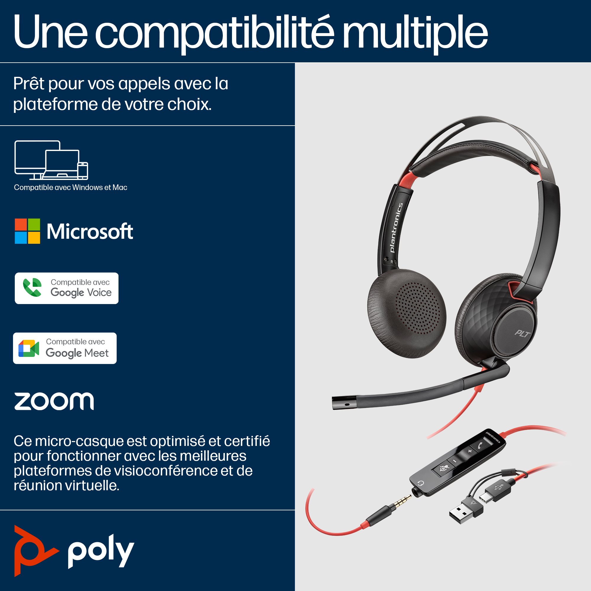 HP Poly Blackwire 5220 Stereo USB-C Headset +3.5mm Plug +USB-C/A Adapter. Product type: Headset. Connectivity technology: 