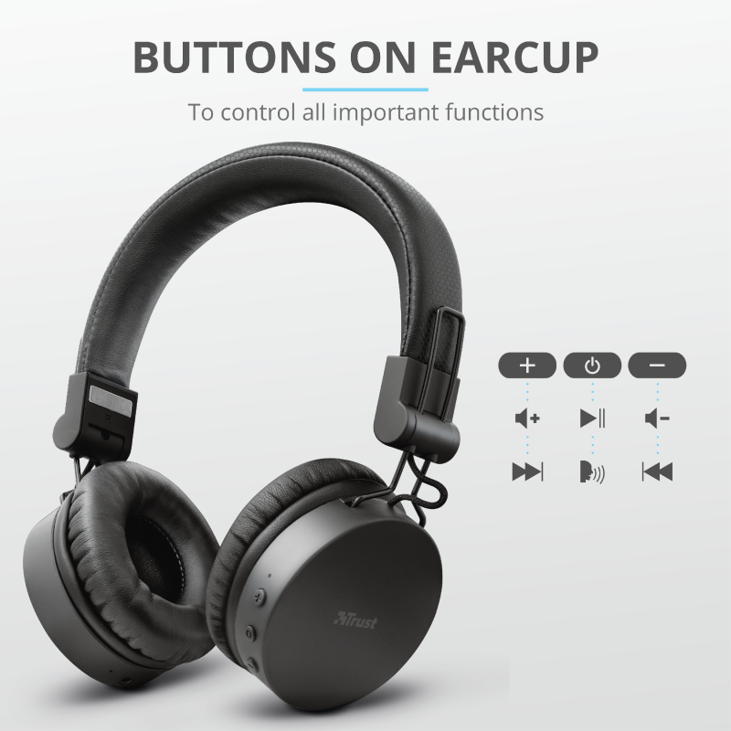 Trust Tones Headset Wired & Wireless Head-band Calls/Music Micro-USB Bluetooth Black, Steel – image 5
