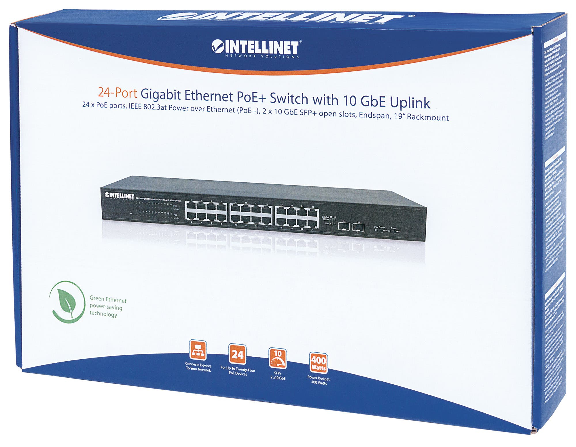 Intellinet 24-Port Gigabit Ethernet PoE+ Switch with 10 GbE Uplink, 24 x PoE ports, IEEE 802.3at Power over Ethernet (PoE+) – image 5
