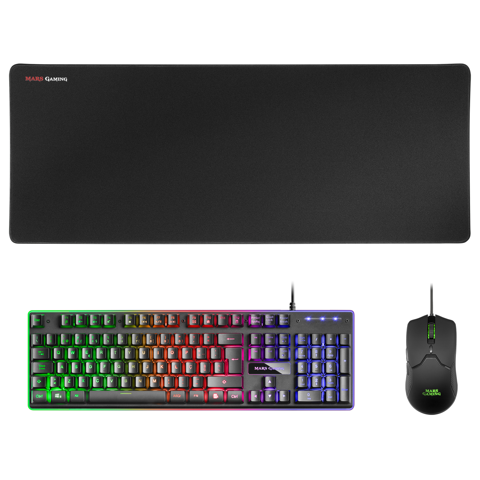 Mars Gaming MCPXBPT Combo Keyboard H-Mech FRGB Ultralight Mouse 10000DPI and XXL Mousepad Black Portuguese Language