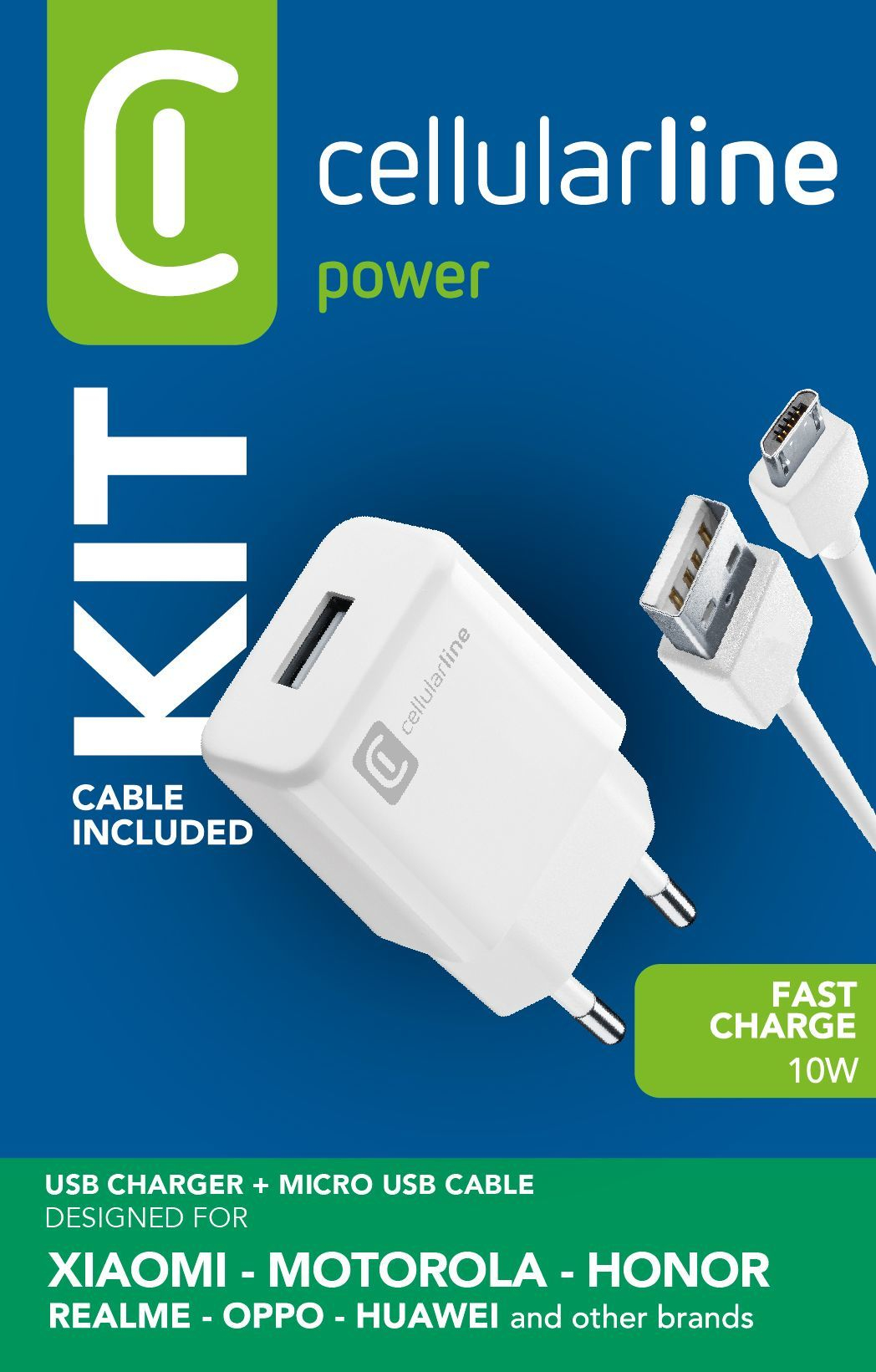 Cellularline USB Charger Kit 2A - Micro USB - Huawei, Xiaomi, Wiko, Asus and other smartphone Fast 2A mains charger with Micro USB cable – image 2
