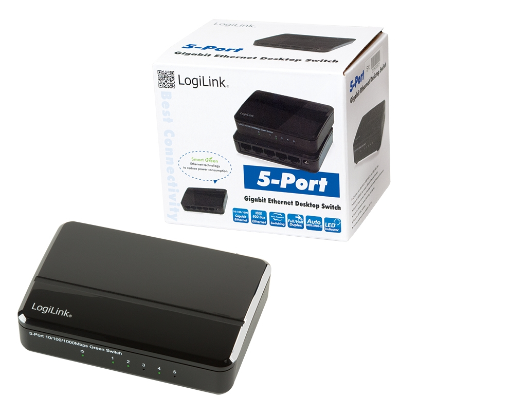 LogiLink NS0105 network switch Unmanaged L2 Gigabit Ethernet (10/100/1000) Black – image 1