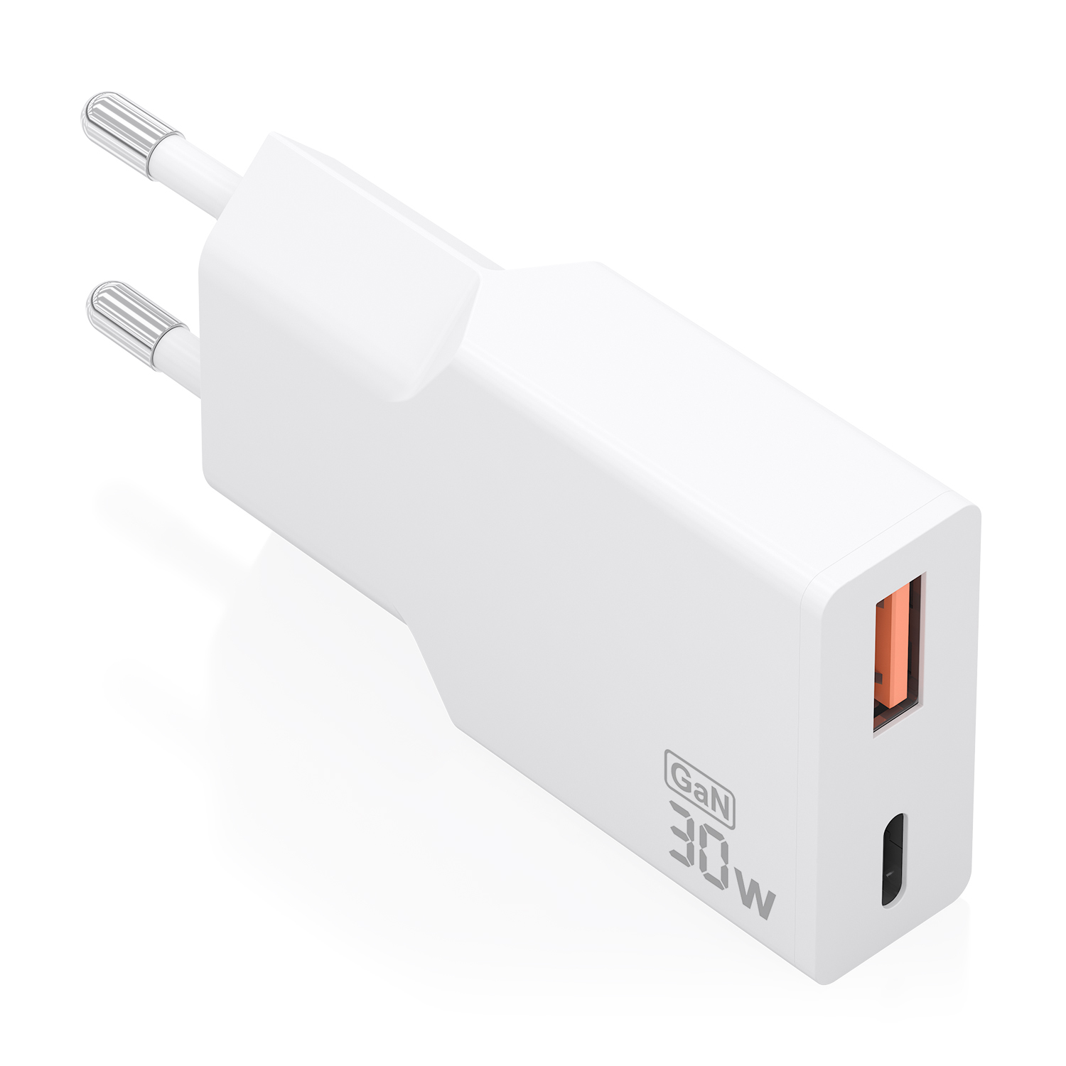 AISENS - CARGADOR ULTRA DELGADO GaN 30W, 1xUSB-C PD3.0 QC4.0, 1xUSB-A QC3.0, BLANCO