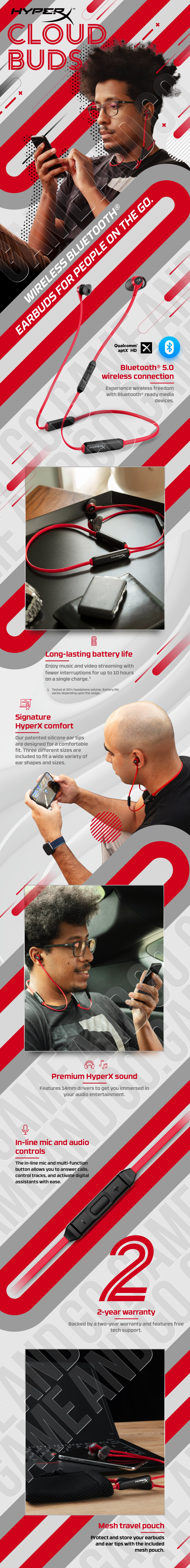 HyperX Cloud Buds Wireless Headphones (Red-Black) – image 9