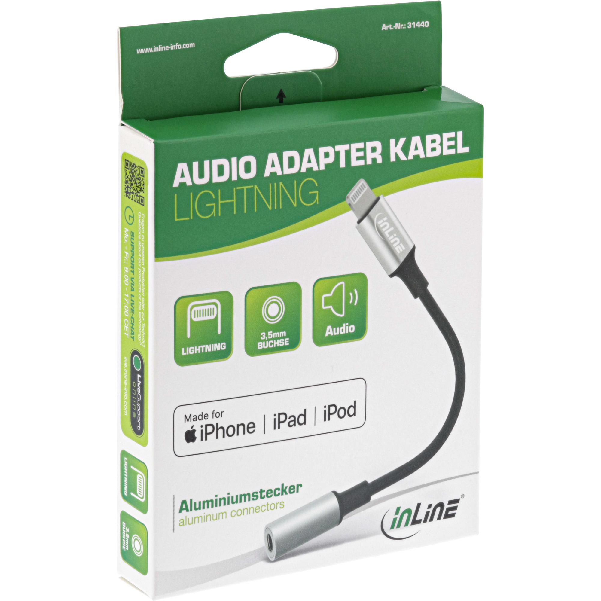 InLine Lightning Audio Adapter Cable 0.1m – image 2