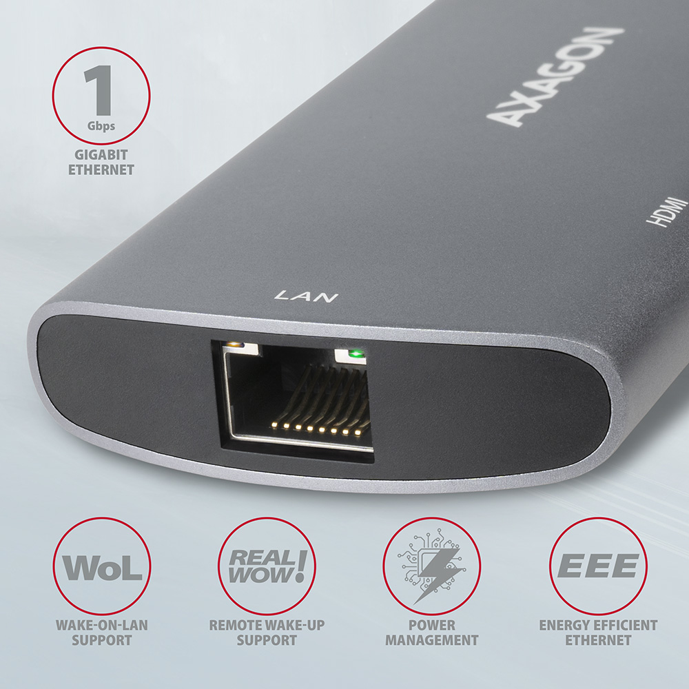 Axagon HMC-6M2 USB 3.2 Gen 1 hub, 2x USB-A, HDMI, RJ-45, SATA M.2, PD – image 3